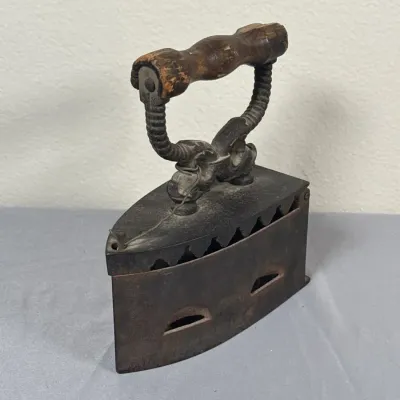Ornate Charcoal Box Iron with Wood Handle