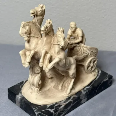 G. Ruggeri Made in Italy Horse-Drawn Chariot Sculpture
