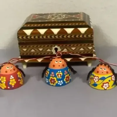 Made in Spain Inlaid Wood Jewelry Box & Colombian Lady Ornaments