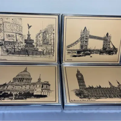 Four Framed London Landmark Prints: Big Ben, St. Paul’s & More