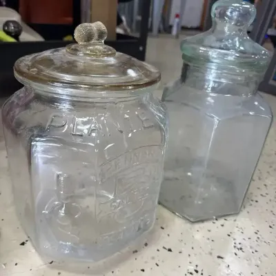 Large Glass Pantry Jars with Lids – One is Mr. Peanut Embossed