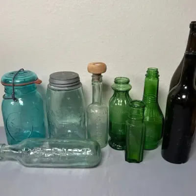 Green & Aqua Glass Bottle Collection with Ball & Mason Jars