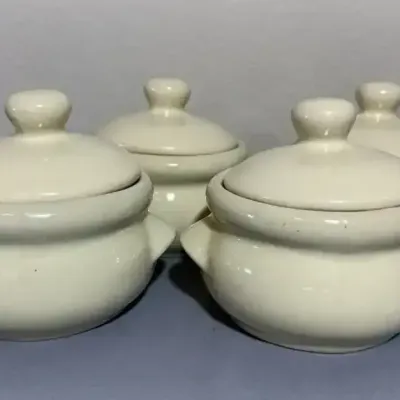 Unmarked White Glazed Lidded Crocks – 4-Piece Set