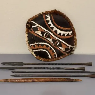 Decorative Hide Shield & Spear-Style Display Collection