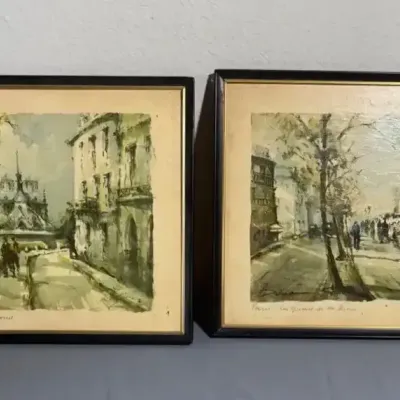 Pair of Framed Paris Cityscape Prints – Notre Dame & Seine

