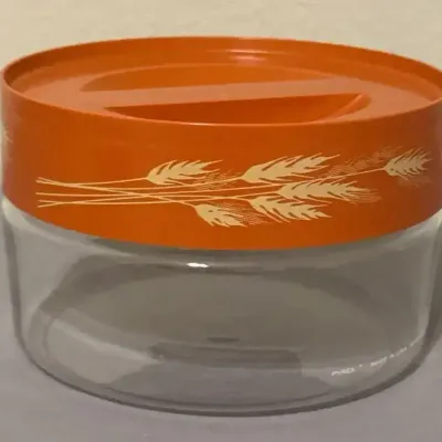 Pyrex Glass Storage Jar with Orange Wheat-Pattern Lid
