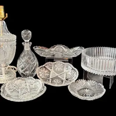 Vintage Cut Crystal Lamp, Decanter & Serving Collection