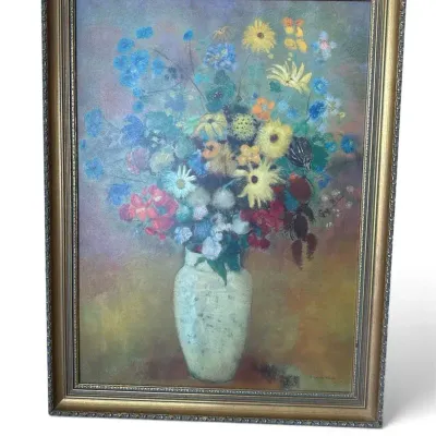 Framed Floral Still Life After Odilon Redon Print On Board