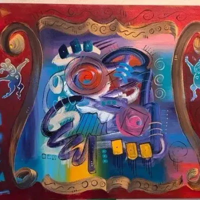Jim Stallings Signed, "Jazz Picture" Abstract Musicians Painting, 36X43, COA