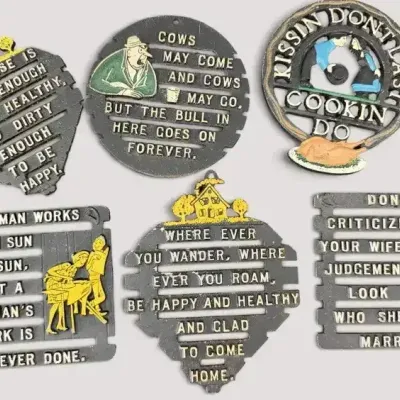 Vintage Cast Iron Trivets – Humorous Sayings