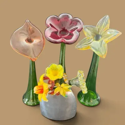 Blown Glass Flower & Floral Sculpture Lot