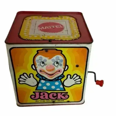 Vintage Mattel Jack-in-the-Music-Box Tin Toy