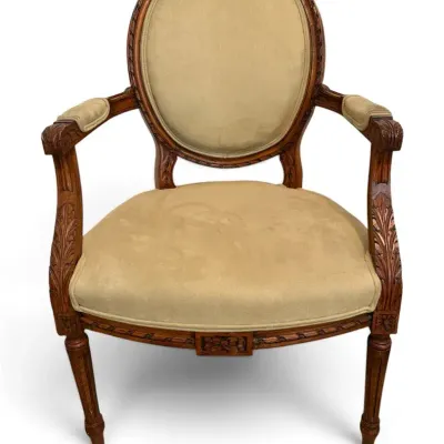 Carved Wood Upholstered Armchair