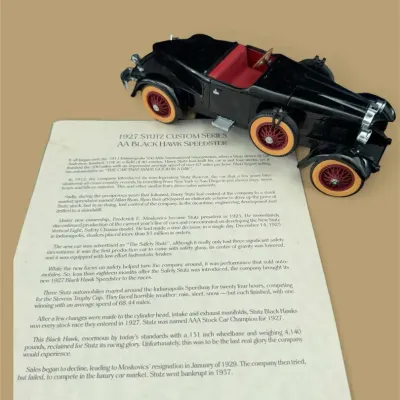 1927 Stutz Custom Series AA Black Hawk Speedster Danbury Mint Model Car with Certificate Of Tile 