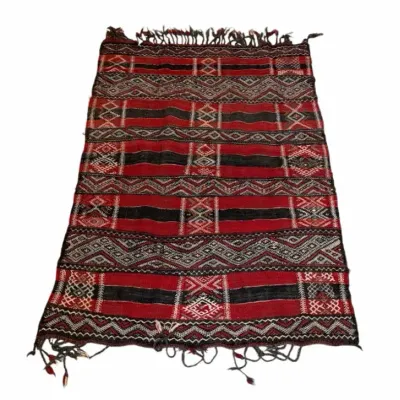 Vintage Handwoven Red & Black Geometric Area Rug