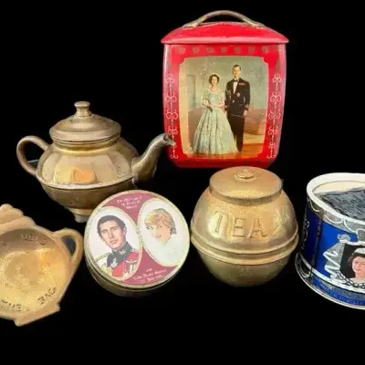 Vintage British Royal Family Commemorative Tins  Queen Elizabeth, Prince Philip, Charles & Diana
