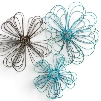 Set of 3 Decorative Metal Wire Flowers