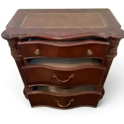Traditional 3-Drawer Wood Nightstand with Leather-Style Inset Top