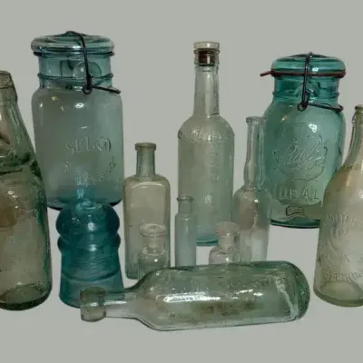 Vintage Aqua Glass Bottles & Canning Jar Collection