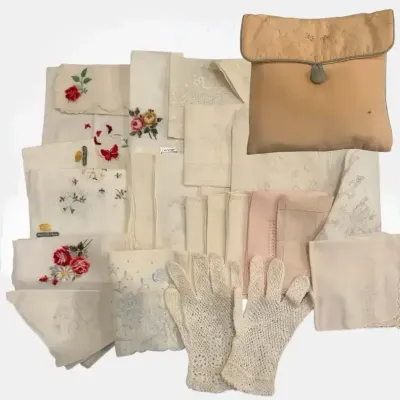 Vintage Swiss Handkerchief Lot – Marshall Field & Co, Lehner, Crochet Gloves & Case A fine collectio