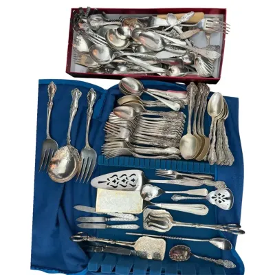 Mystery Assortment Of Silverplate & Silver-Tone Flatware and Serving Utensil 