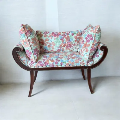 Floral Upholstered Wood Accent Settee