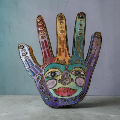 Colorful Hand-Shaped Mixed Media Wall Art – “Handle Life / Love Holds Every Hand”