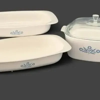 Vintage Corning Ware Blue Cornflower 4 Qt Casserole & Baking Dish Set 