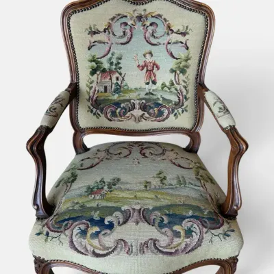 Vintage French Louis XV Style Needlepoint Armchair 