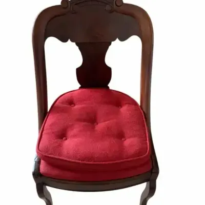 Antique Victorian Carved Wood Side Chair with Red Cushion