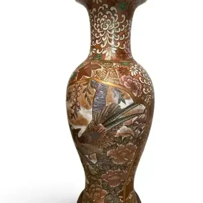 Large Decorative Asian Floral & Bird Floor Vase