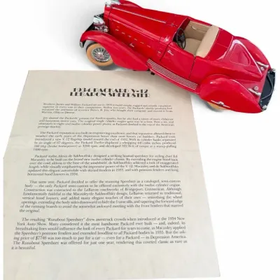 1934 Packard V-12 LeBaron Speedster Red Die-Cast  Danbury Mint Model Car With Certificate Of Title