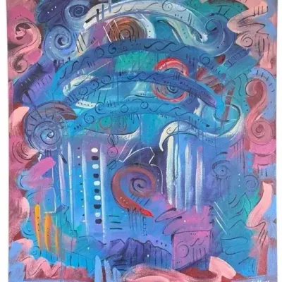 Jim Stallings Signed "String Quartet" Colorful Abstract Contemporary Painting, 43x48, COA