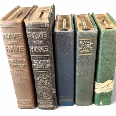 Vintage Book-Shaped Advertising Coin Banks