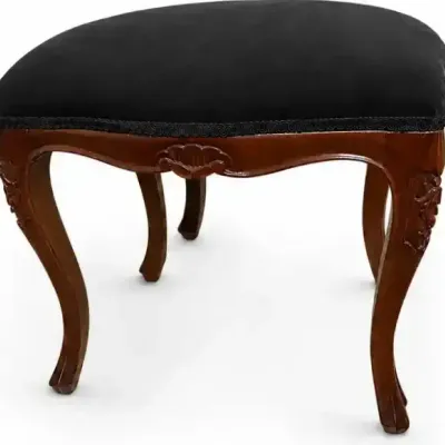 Vintage Carved Wood Upholstered Stool