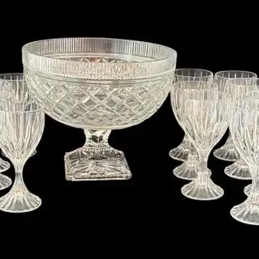21 Piece Cut Crystal Stemware & Pedestal Bowl Set
