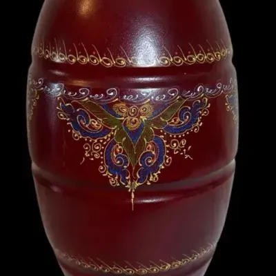 Hand-Painted Red Wood Decorative Vase