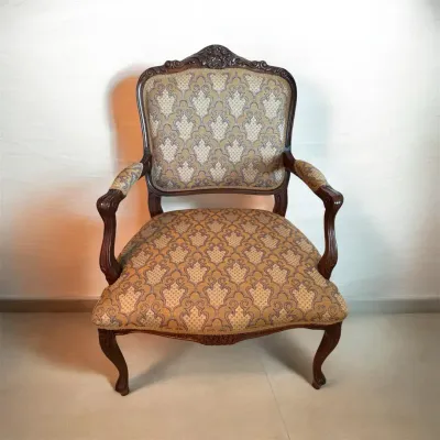 Carved Wood Upholstered Accent Armchair 