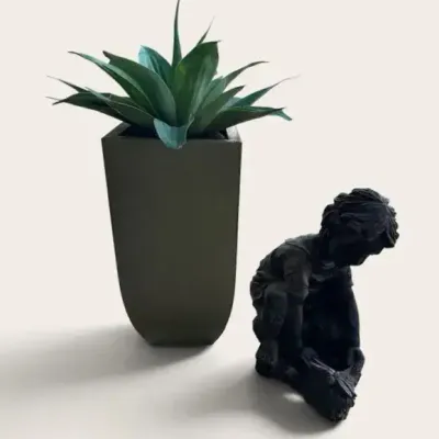 Large Decorative Faux Agave Planter & Plastic Garden Girl Statue