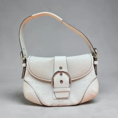 Authentic Coach White Signature Shoulder Bag with COA