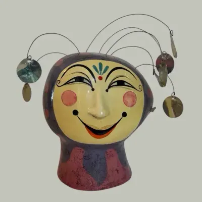 Whimsical Hand-Painted Jester Face Sculpture
