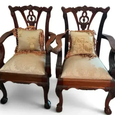 Pair of Childrens Carved Chippendale-Style Armchairs