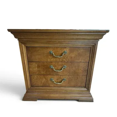 One Thomasville Burl Wood Three-Drawer Nightstand with Brass Hardware