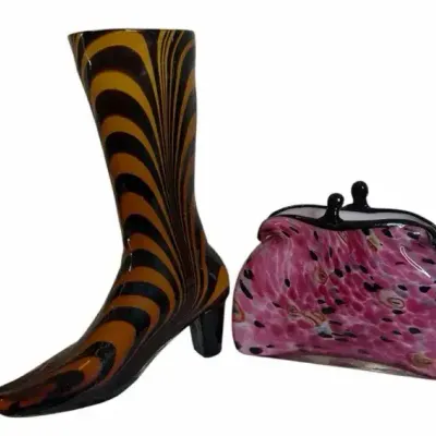 Decorative Glass, High Heel Boot And Purse