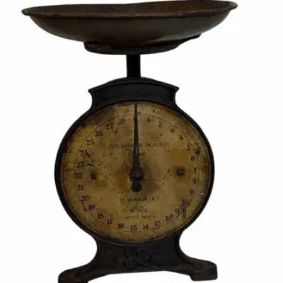 Vintage Cast Iron Kitchen Scale with Round Dial & Tray
