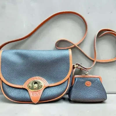 Vintage Dooney & Bourke Leather Crossbody Bag & Coin Purse/COA