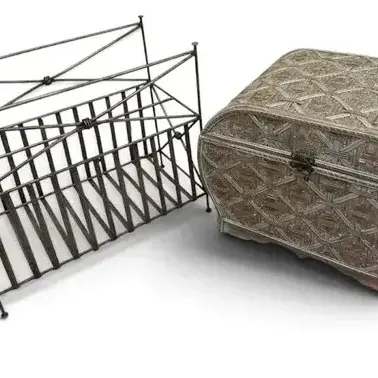 Decorative Metal Magazine Rack & Woven Storage Chest 