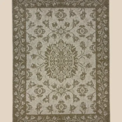 Neutral Ornamental Area Rug – An elegant tonal design featuring intricate patterning in soft beige, ivory, and muted green.