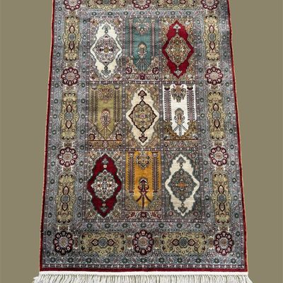 Blue & Ivory Handmade Rug – Classic Geometric Design