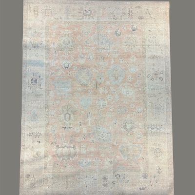 Soft Neutral Area Rug – Subtle Distressed Traditional Pattern